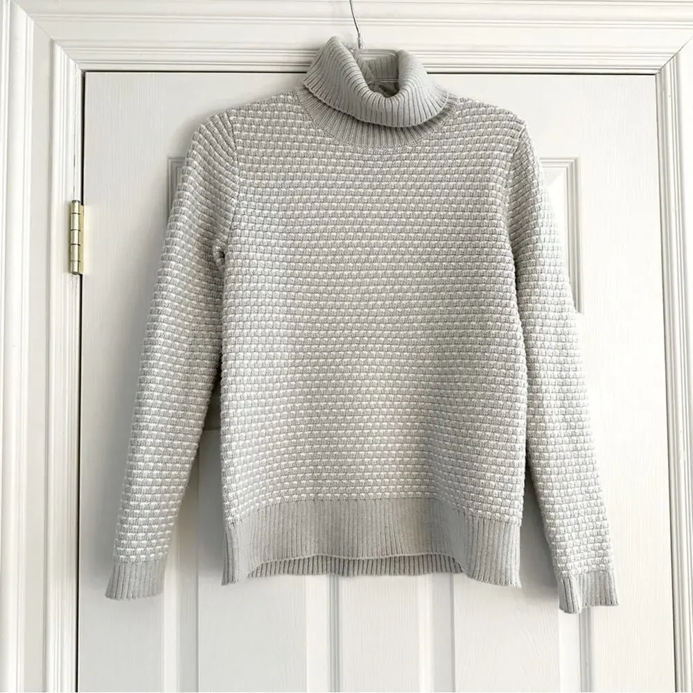 J Crew Textured Turtleneck Winter Knit Sweater SMALL H3909 Grey Gray